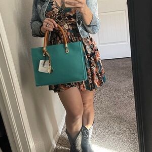 Valentina 100% genuine leather teal bag